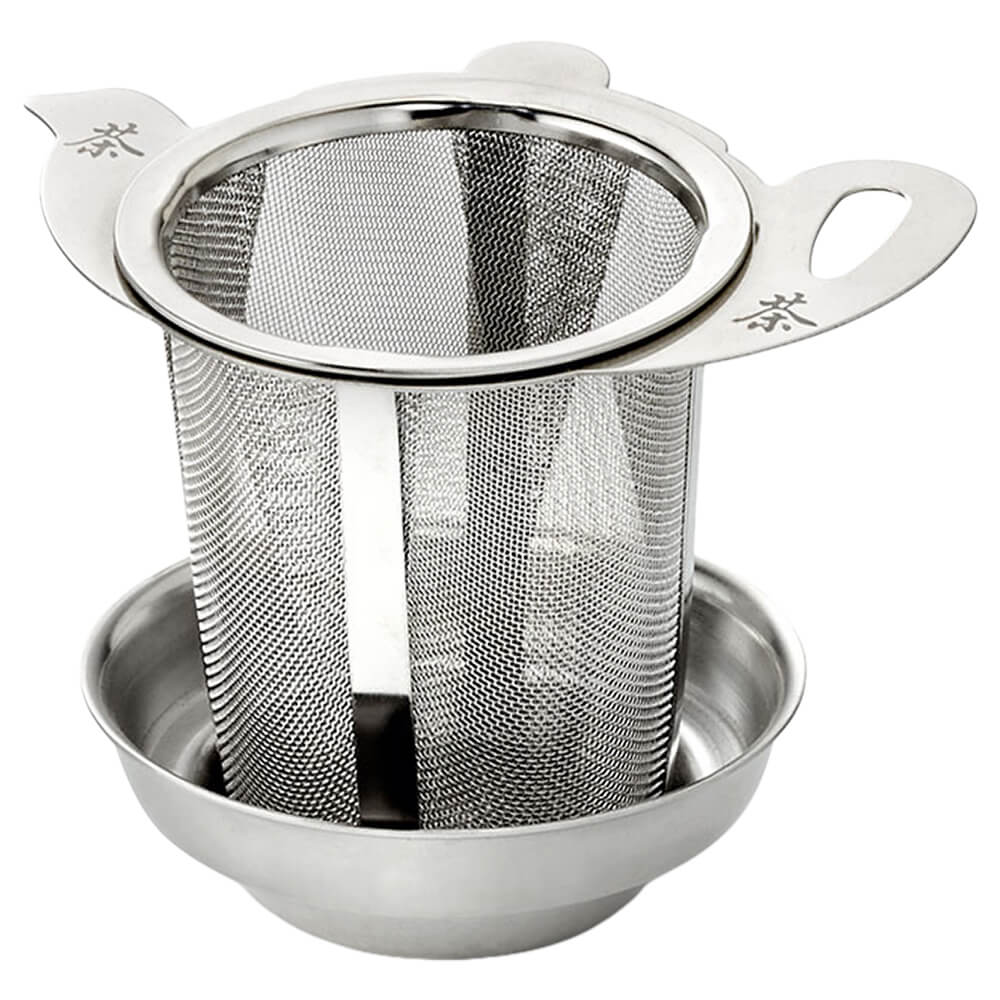 Edelstahl Teesieb mit dekorativen Griffen und passender Ablageschale für losen Tee#teesieb_teekanne-durchmesser-50mm