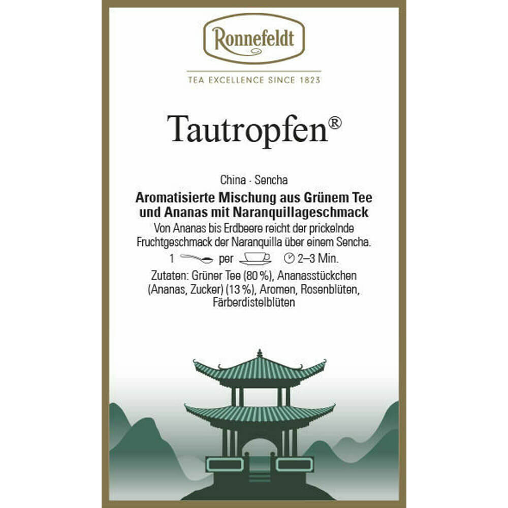 Ronnefeldt Grüntee Tautropfen Etikett