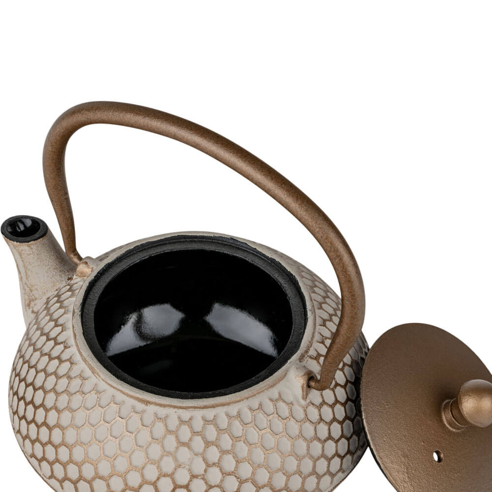 Geöffnete gusseiserne Teekanne Jiangxi in Beige mit emailliertem Innenraum#eisenkanne-aus-china_beige