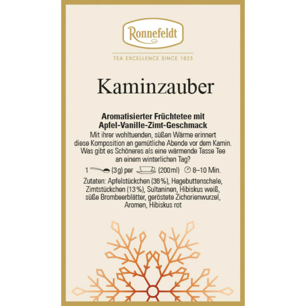 Ronnefeldt Früchtetee Kaminzauber, Saisontee Winter Etikett