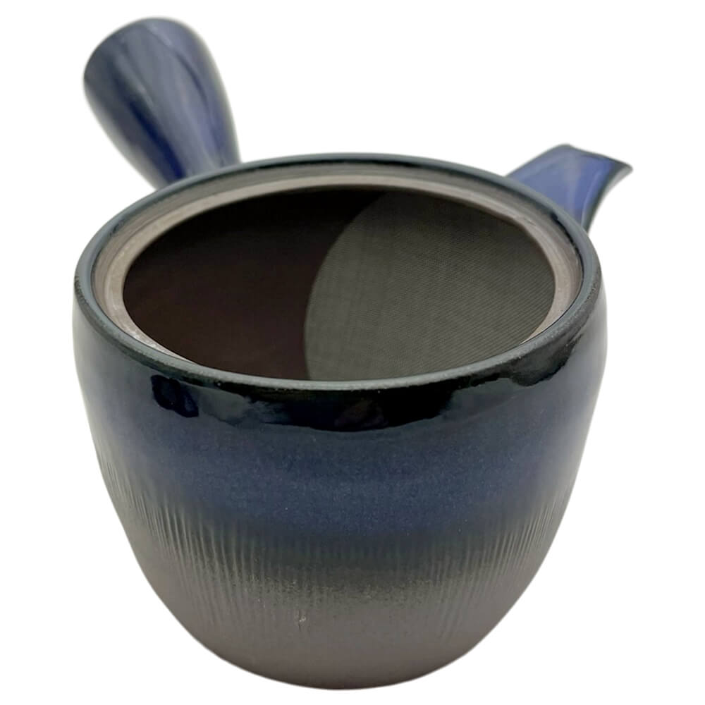Kyusu Iwaki mit Streifen blau ohne Deckel#einhandkanne_blau