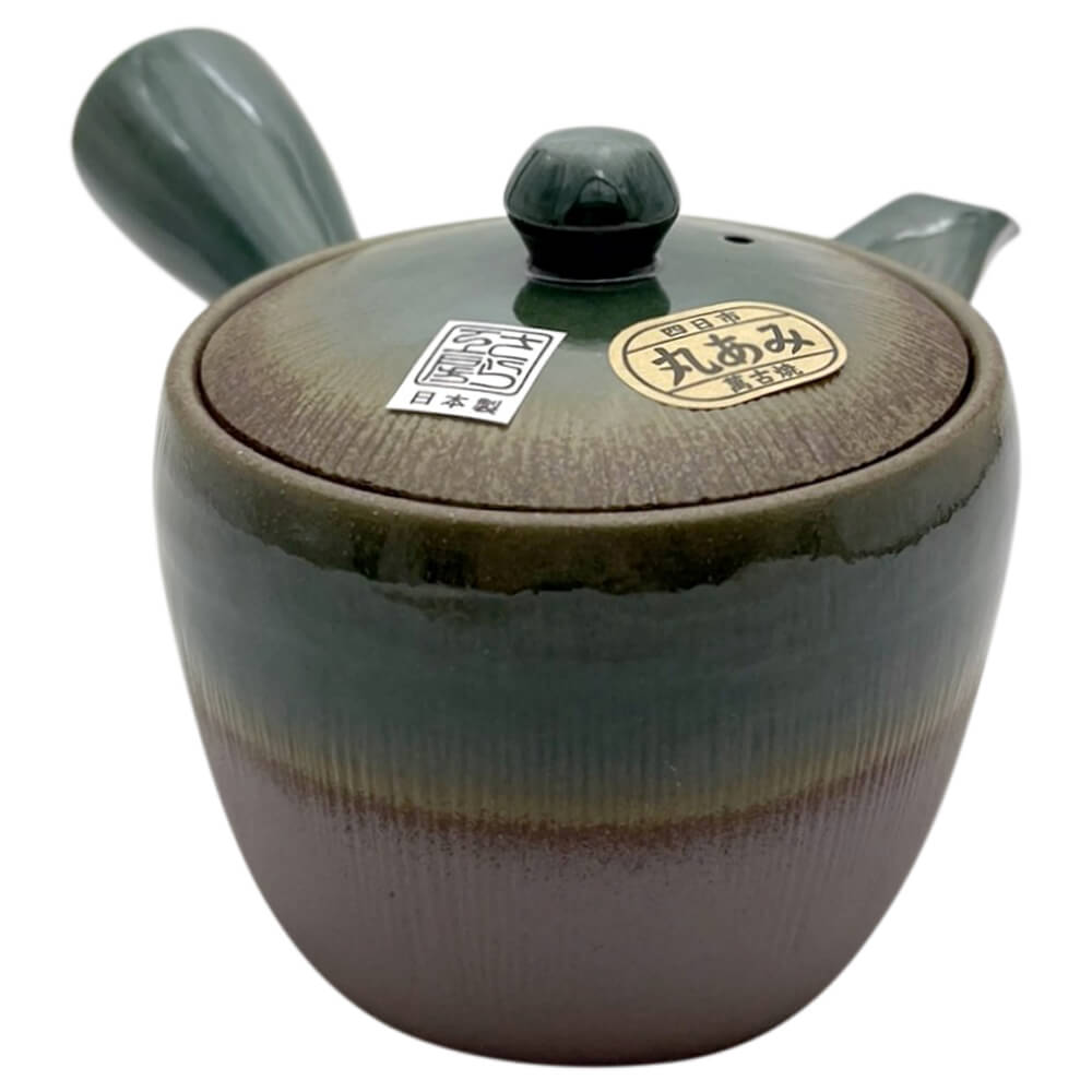 Kyusu Iwaki mit Streifen Rückseite grün#einhandkanne_gruen