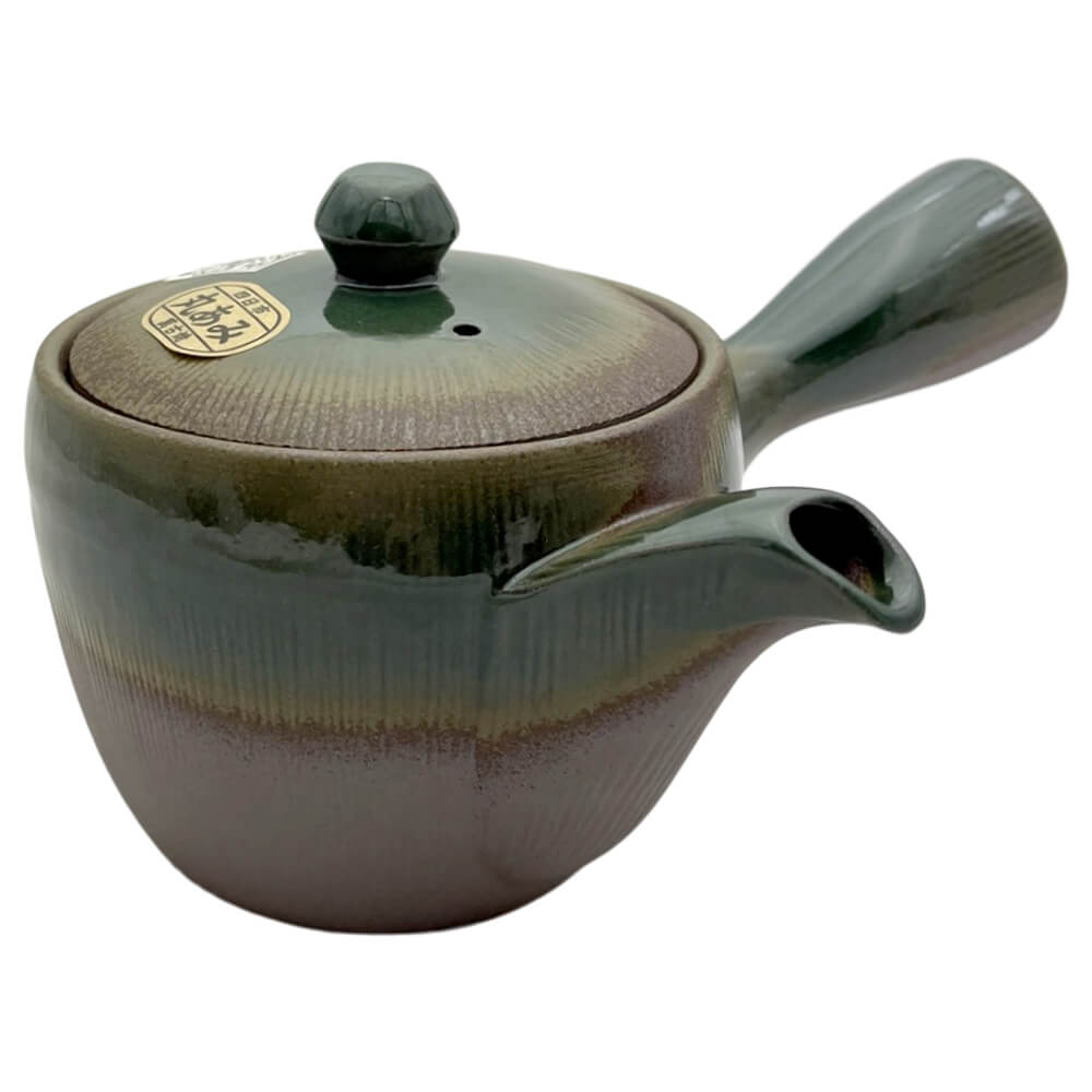 Kyusu Iwaki mit Streifen grün Seitenansicht 1#einhandkanne_gruen