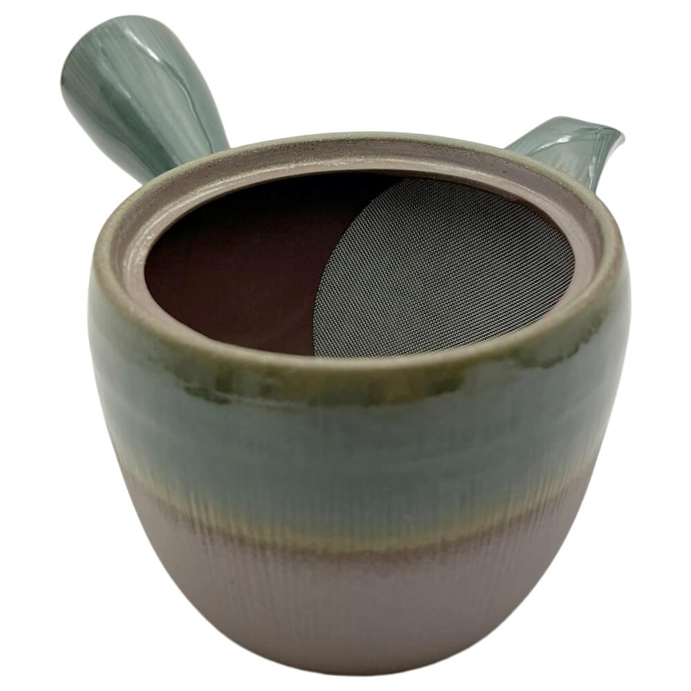 Kyusu Iwaki mit Streifen grün ohne Deckel#einhandkanne_gruen