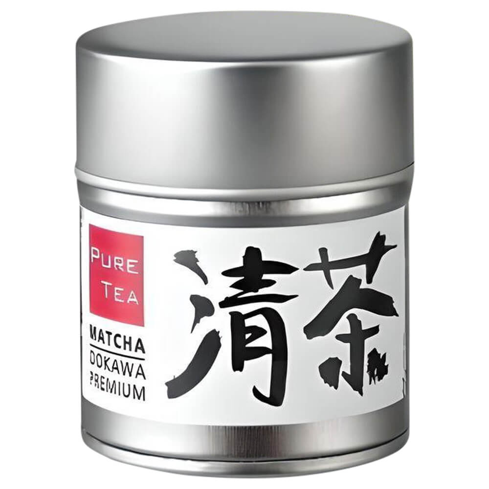 Matcha Ookawa Premium aus Uji in silberner Dose mit japanischer Kalligraphie