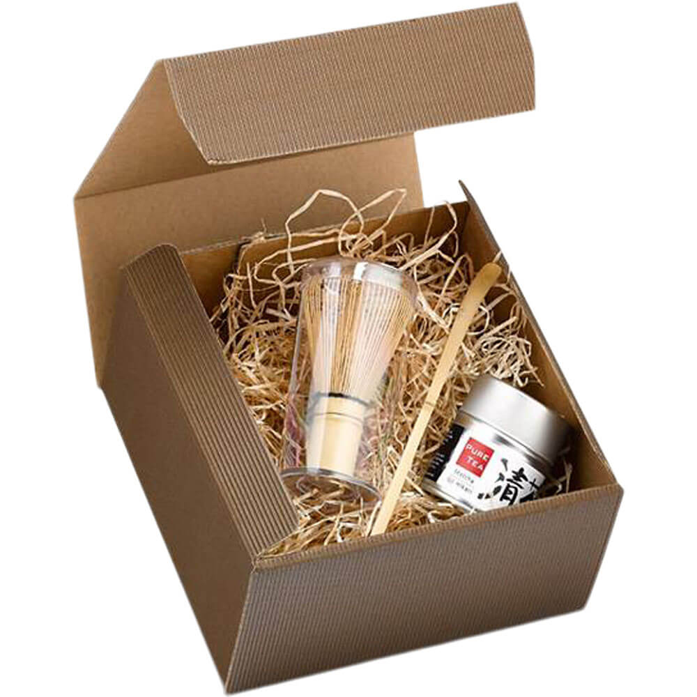 Matcha Starter Set mit Bambusbesen, Bambuslöffel und Matcha-Dose in Geschenkbox