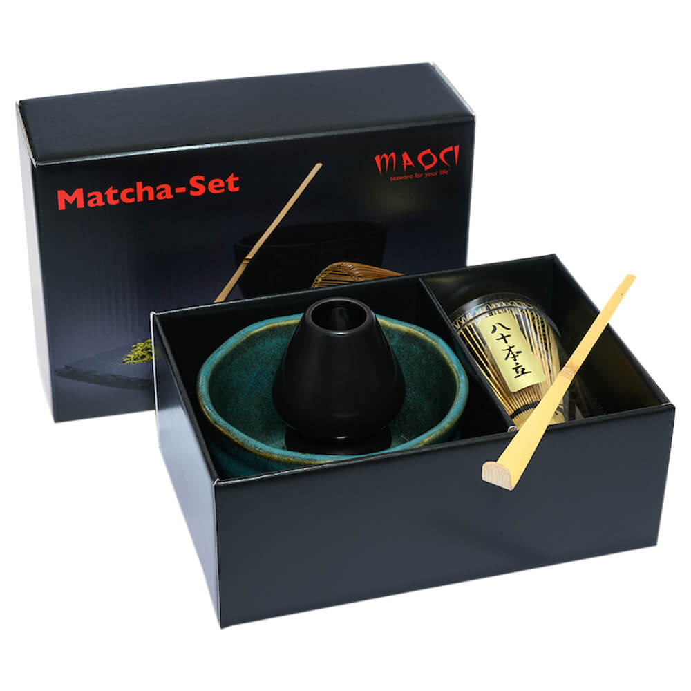 Premium Matchaset vierteilig Schale tuerkis gesprenkelt#variante_schale-tuerkis-gesprenkelt