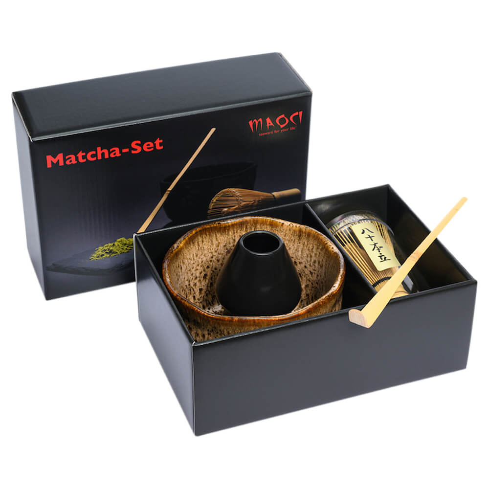 Premium Set Matchaschale braun marmoriert komplett#variante_schale-braun-marmoriert