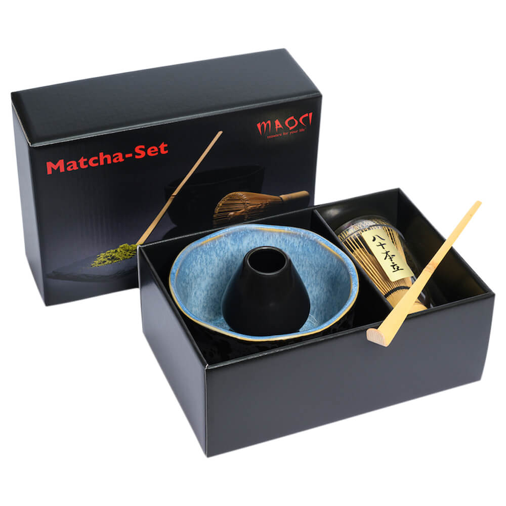 Premium Matchaset vierteilig Schale schwarz innen hellblau Box#variante_schale-schwarz-innen-hellblau