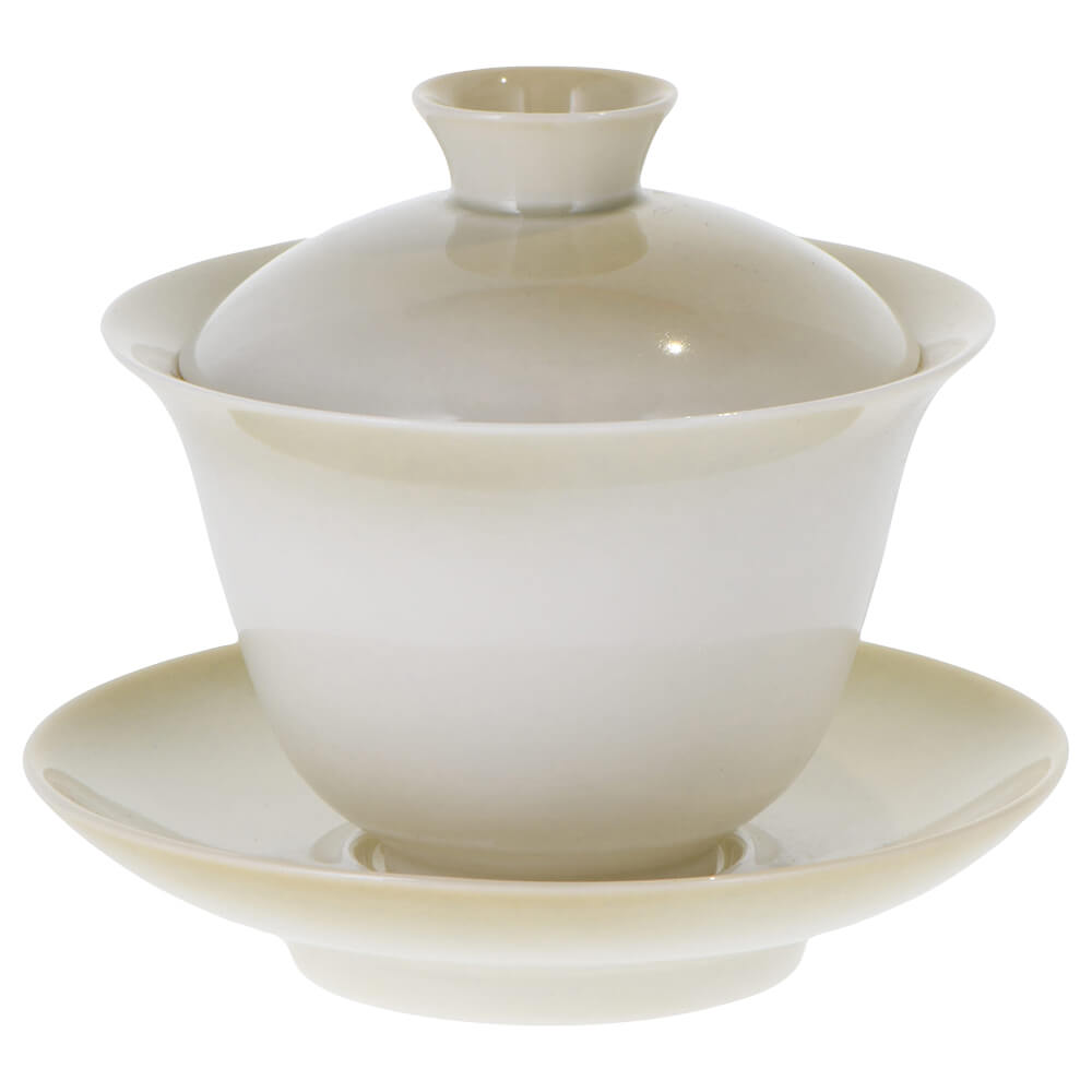 Gaiwan Minho aus China mit heller Pflanzenasche-Glasur, Deckel und Unterteller, 100ml