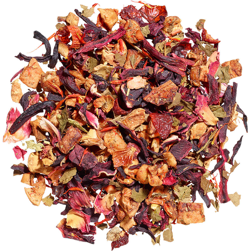 Loser Ronnefeldt Sundancer® Früchtetee mit Apfelstückchen, Hibiskus, Rosenblüten und roten Fruchtnoten für sommerlichen Eistee