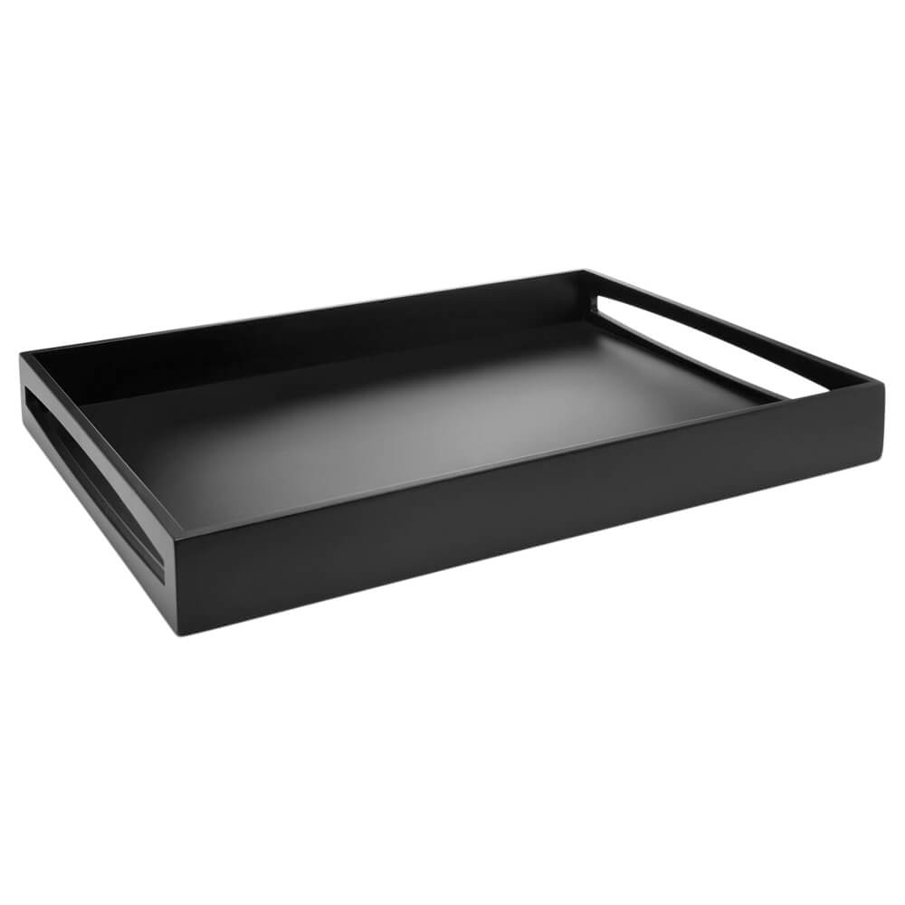 Großes schwarzes MDF-Tablett mit klaren Linien – rechteckige Form auf weißem Hintergrund.#tablett_mdf-schwarz-large