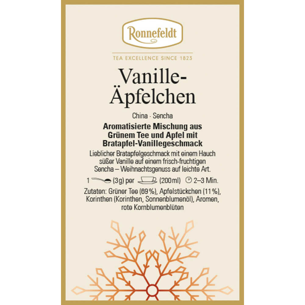 Ronnefeldt Grüntee Vanille-Äpfelchen Etikett Winter
