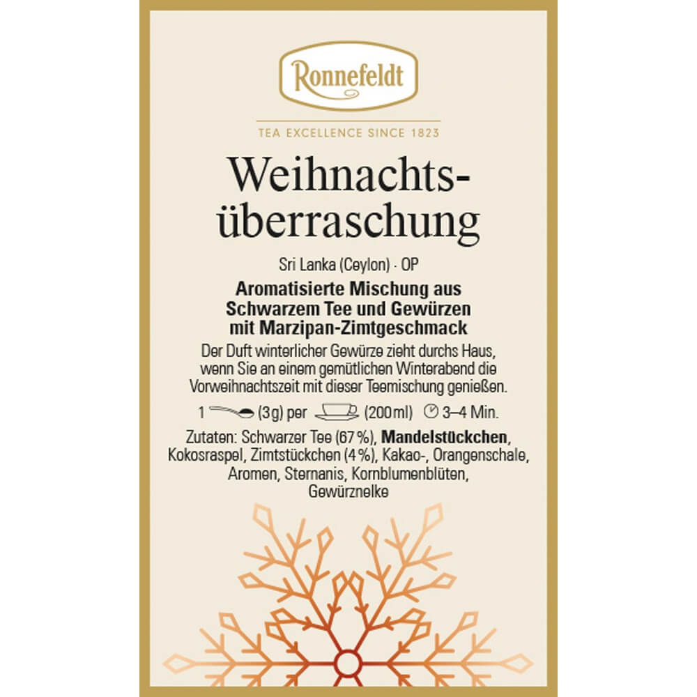 Ronnefeldt Schwarztee Weihnachtsüberraschung Etikett Winter