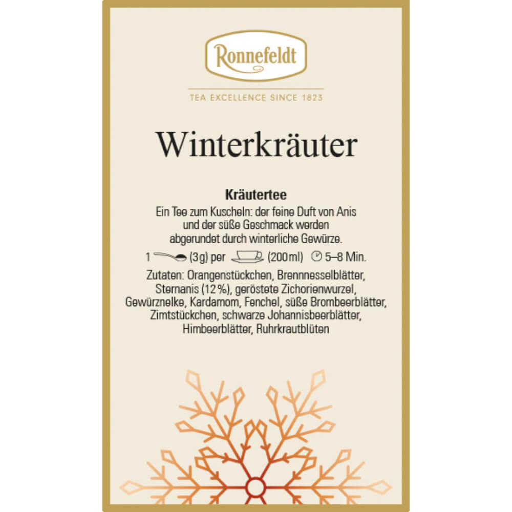 Ronnefeldt Kräutertee Winterkräuter Etikett Winter