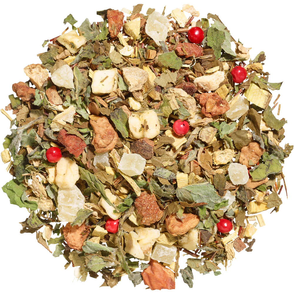 Loser Ronnefeldt Kräutertee Wohlfühlkräuter mit grünem Rooibos, Apfelstückchen und Ingwer