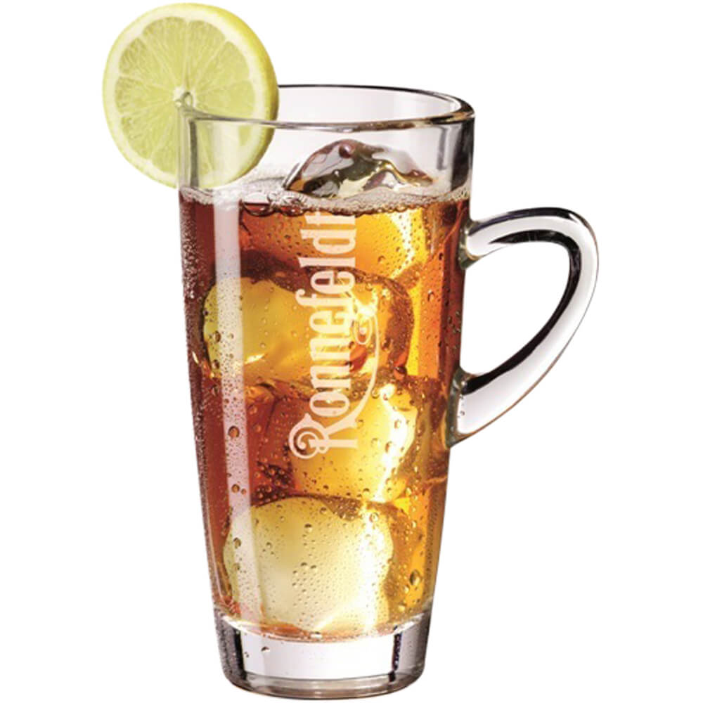 Teeglas 320ml mit Ronnefeldt Logo gefüllt