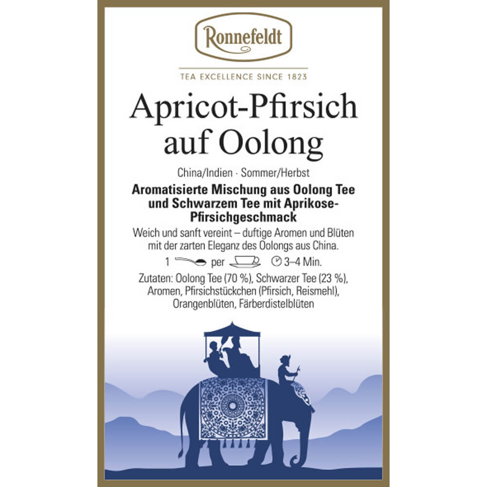 Ronnefeldt Tee Apricot Pfirsich auf Oolong Etikett