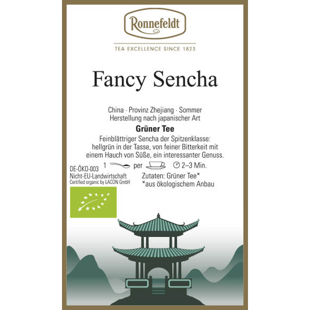 Ronnefeldt Grüntee Fancy Sencha bio Etikett