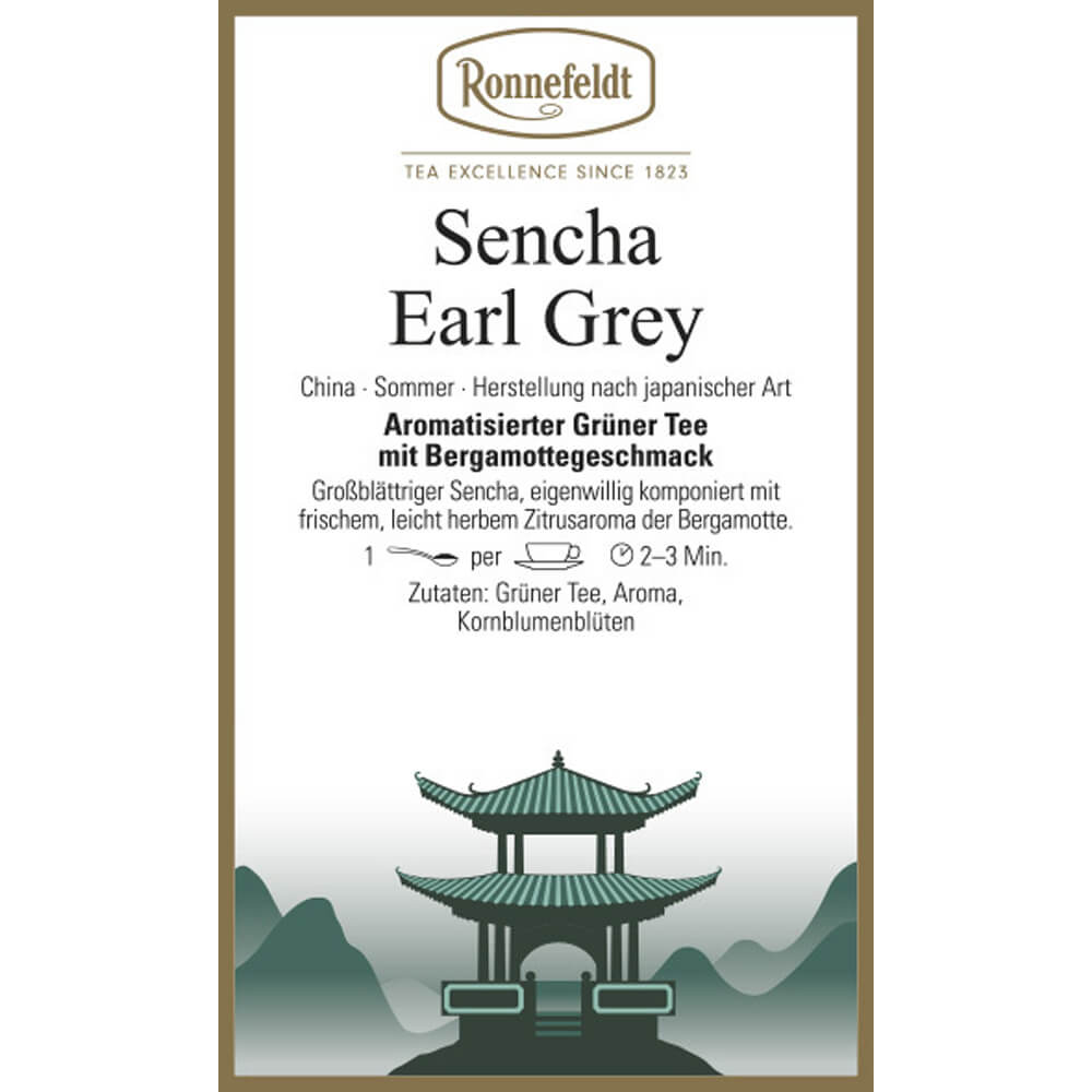 Ronnefeldt Grüntee Sencha Earl Grey Etikett