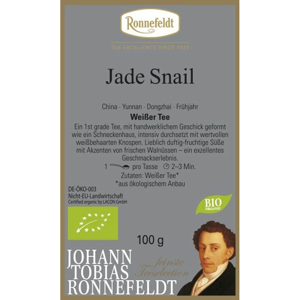 Ronnefeldt Weißer Tee Jade Snail bio Etikett