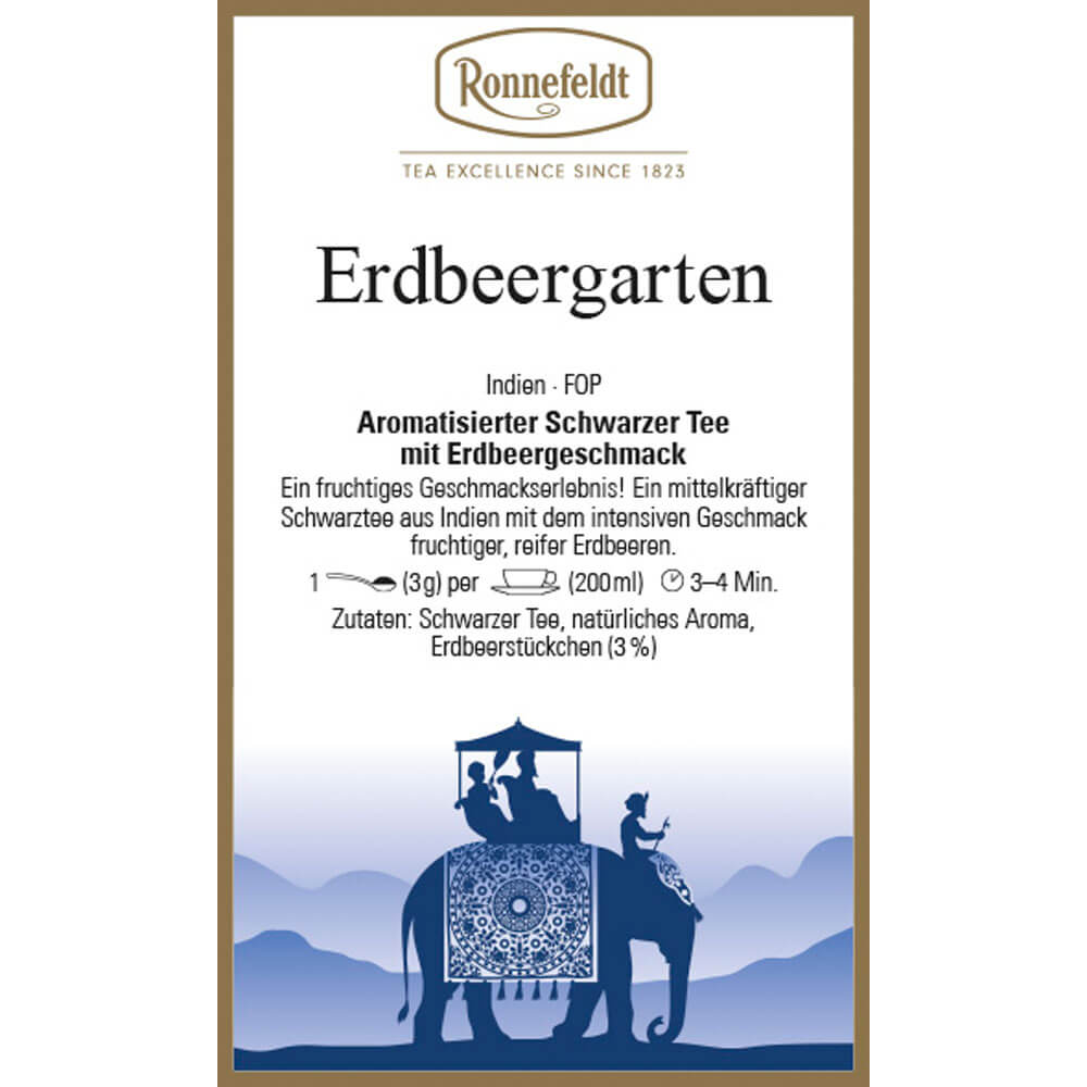 Ronnefeldt Schwarztee Erdbeergarten Etikett