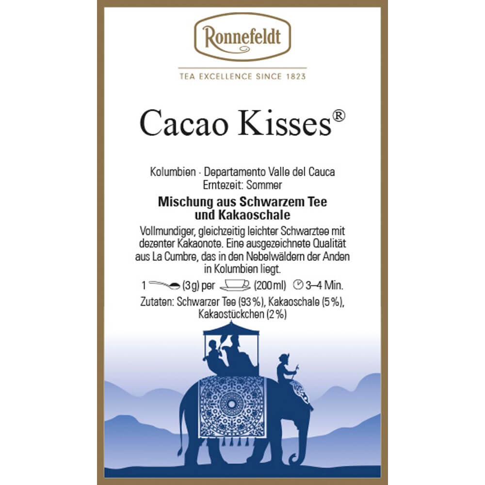 Schwarzer Tee Cacao Kisses Etikett