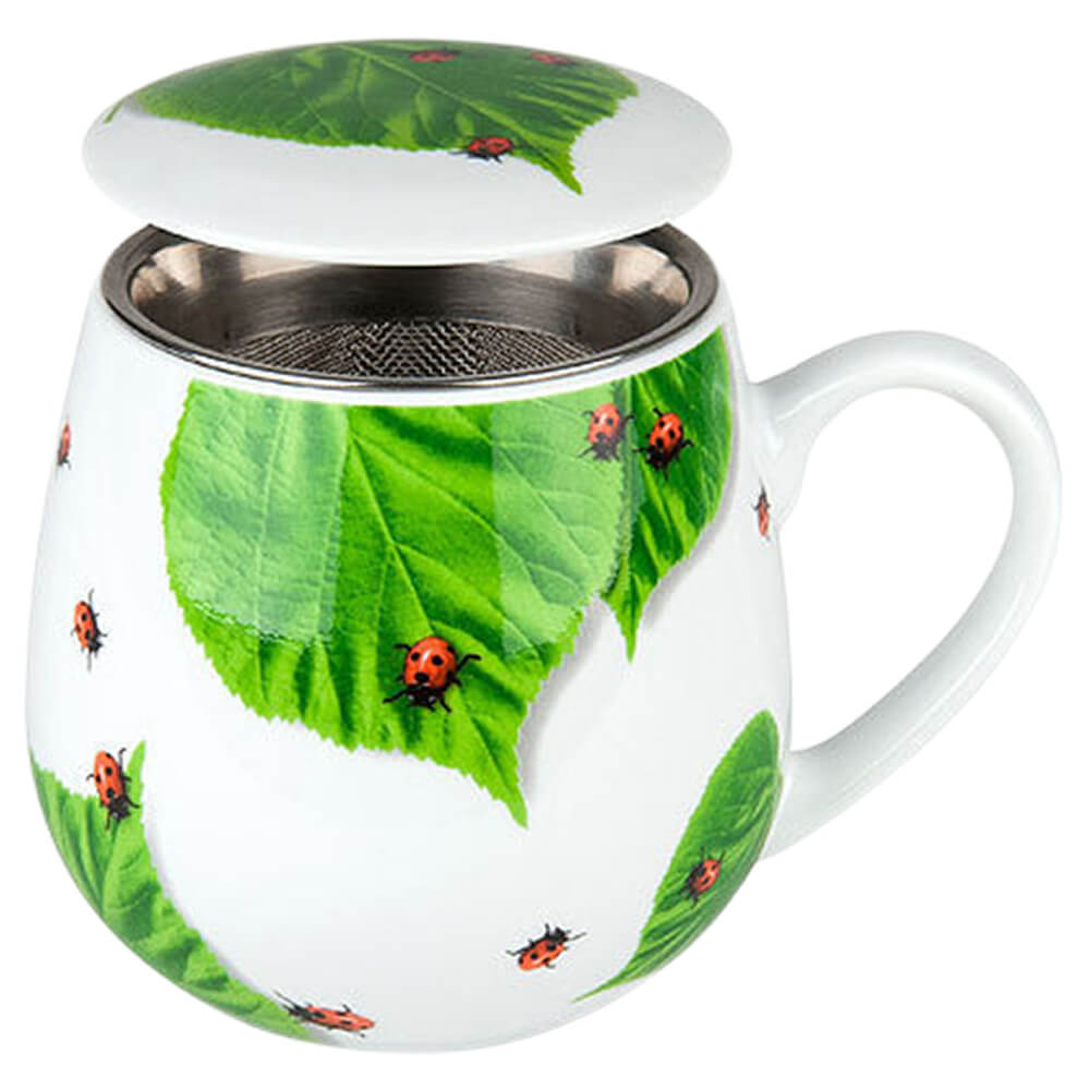 Kuschelbecher mit Deckel und Sieb Marienkäfer auf Laub#deckelbecher_ladybird