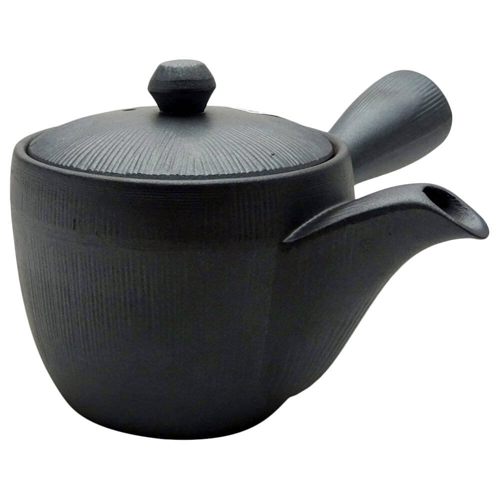 Kyusu Iwaki mit Streifen schwarz Seitenansicht 1#einhandkanne_schwarz
