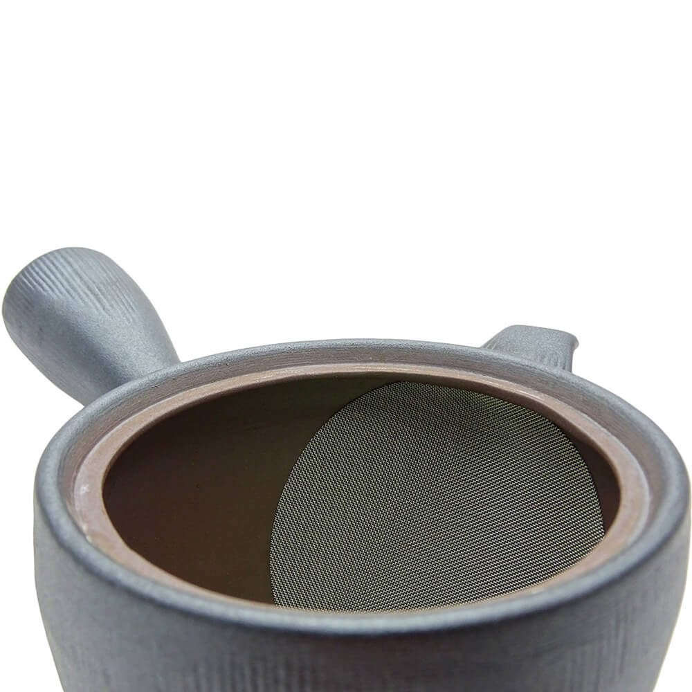 Kyusu Iwaki mit Streifen schwarz Edelstahlsieb#einhandkanne_schwarz