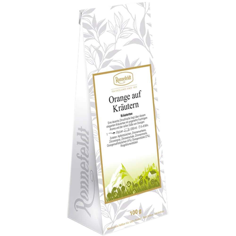 Kräutertee Orange auf Kräutern Packung