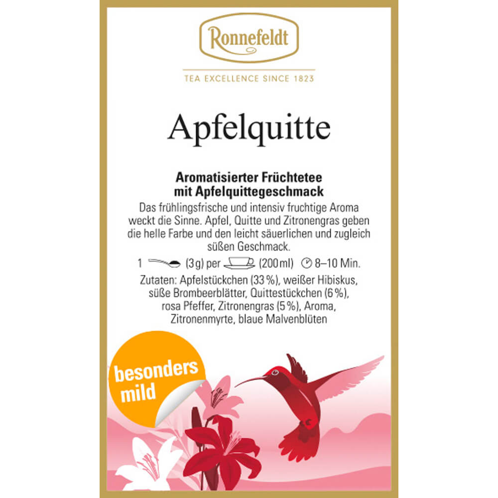 Früchtetee Apfelquitte Etikett