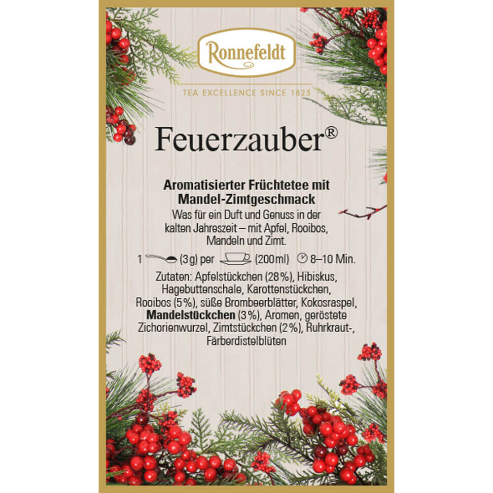 Ronnefeldt Früchtetee Feuerzauber® Etikett