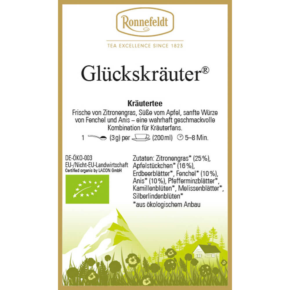Ronnefeldt Glückskräuter bio Etikett