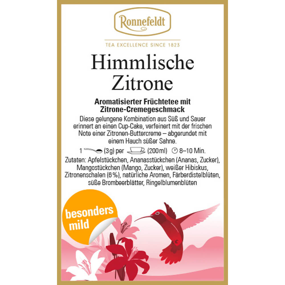 Früchtetee Himmlische Zitrone Etikett