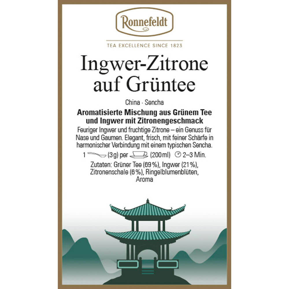 Ronnefeldt Ingwer Zitrone auf Grüntee Etikett neu