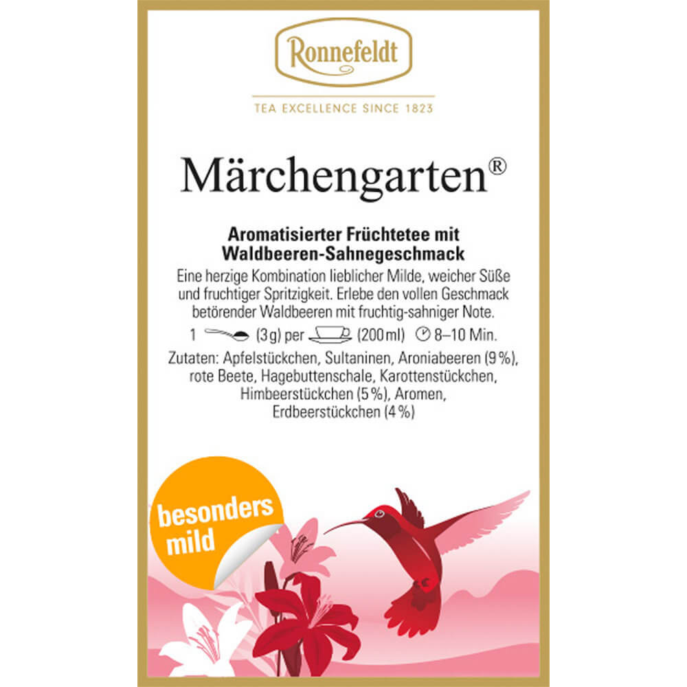 Milder Ronnefeldt Früchtetee Märchengarten Etikett