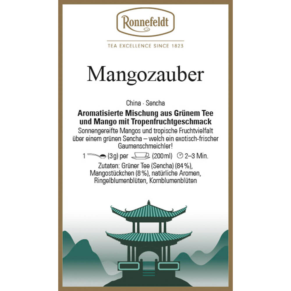 Ronnefeldt Grüntee Mangozauber Etikett