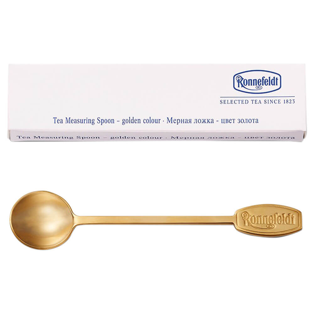 Teemaßlöffel mit Titanium Überzug gold mit Packung#variante_goldfarben