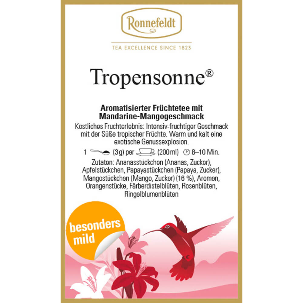 Milder Früchtetee Tropensonne® Etikett