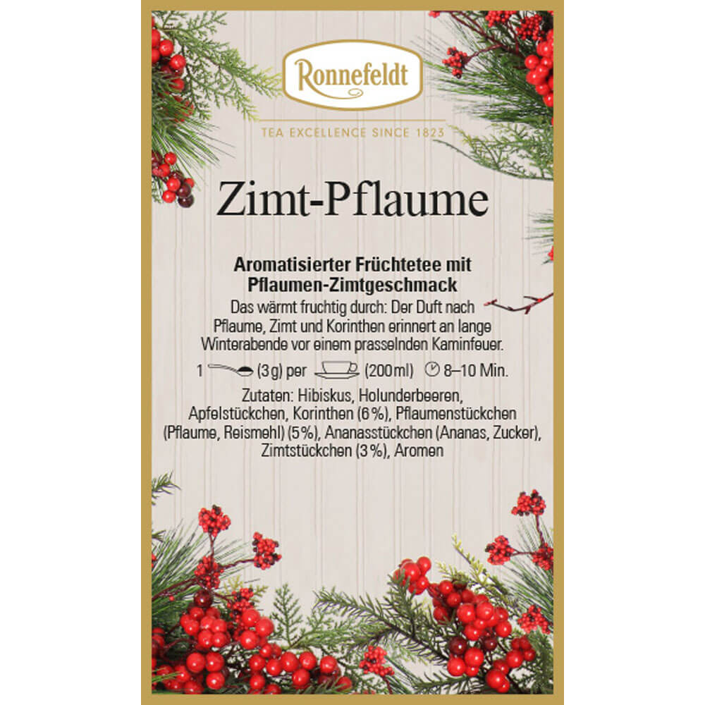Ronnefeldt Früchtetee Zimt-Pflaume Etikett