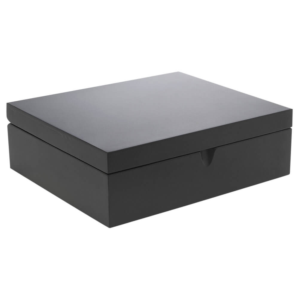 Teebeutelbox 6 Fächer Bambus schwarz geschlossen#box_bambus-schwarz