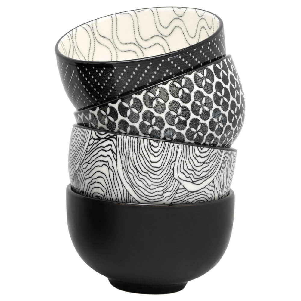 Teeschalen Set Pucheng vierteilig schwarz weiß#teecups_vierteilig-schwarz-weiss