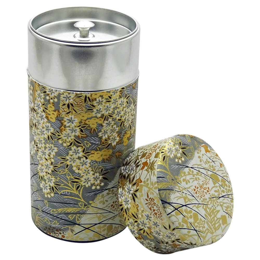 Japanische Teedose in grau gold 150g offen mit Einlage#variante_kyoko