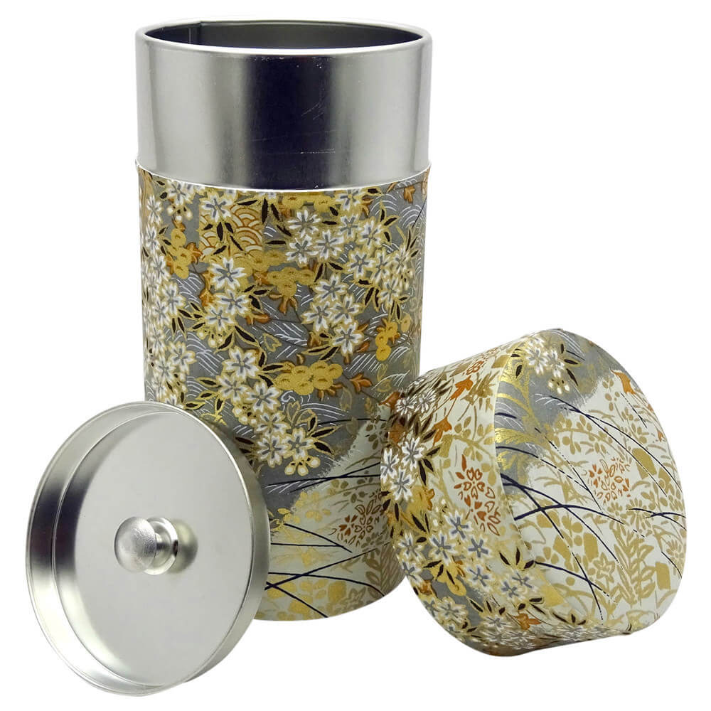 Japanische Teedose in grau gold 150g offen#variante_kyoko