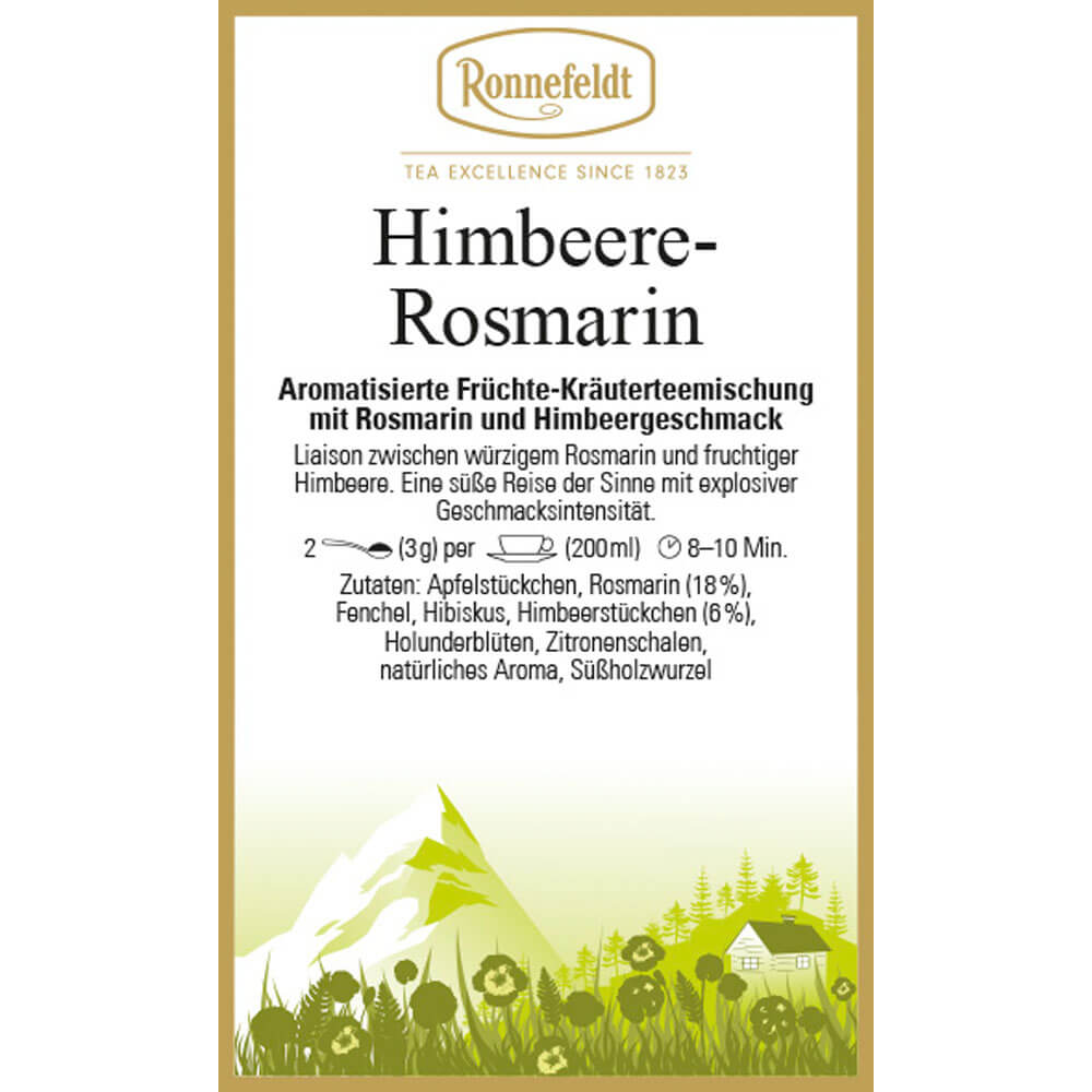 Früchte-Kräuterteemischung Himbeere Rosmarin Etikett